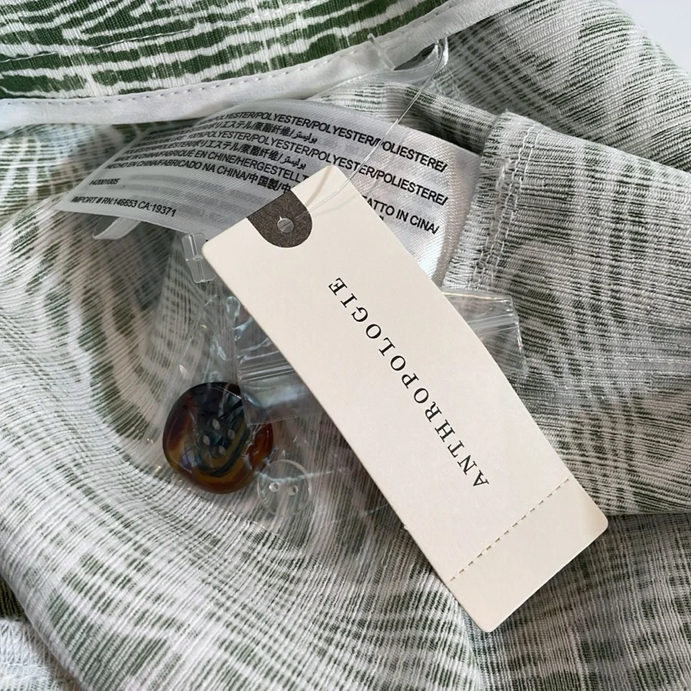 Anthropologie Pants NWT Size L Wide Leg Trouser Green Ivory Print - Picture 12 of 15